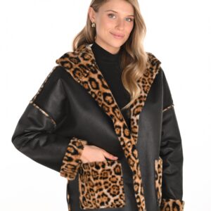 Frank Lyman 253873 Reversible Leopard Print Faux Fur Jacket