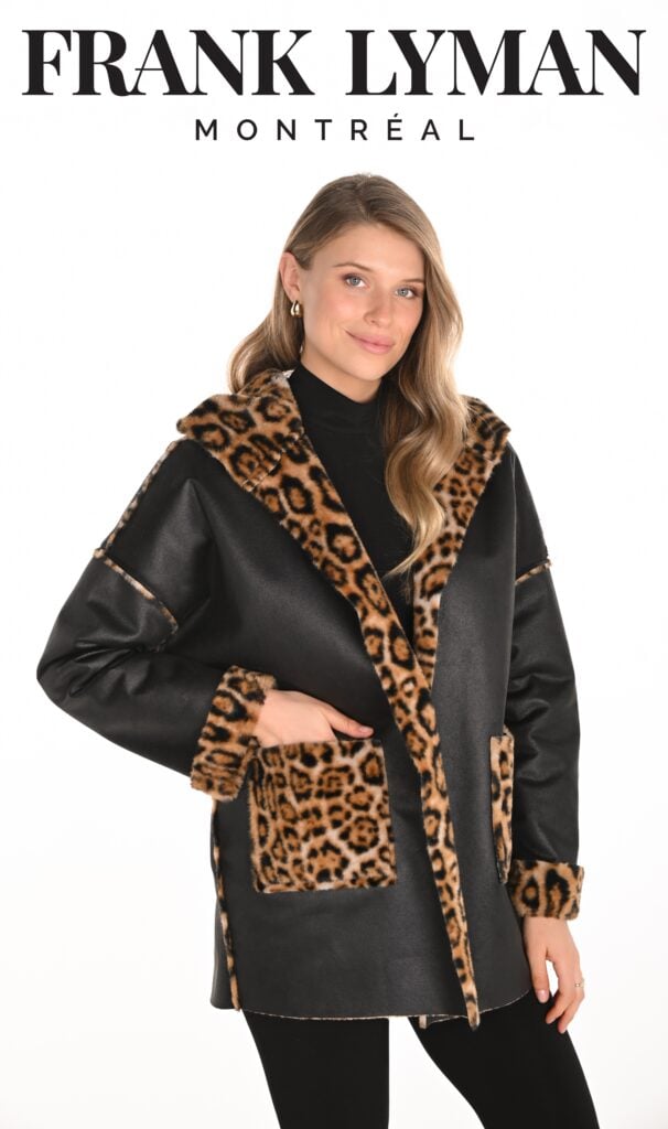 Frank Lyman 253873 Reversible Leopard Print Faux Fur Jacket