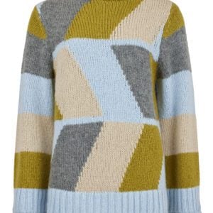 Noen Wool Mix Blue/Green/Grey Geometric Print Jumper