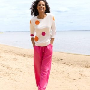 Alison Sheri White Fuchsia Orange Spot Pattern Sweater A47240