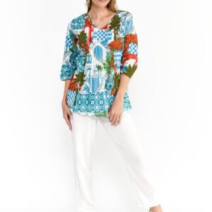 One Summer Tina V Neck Pleated Top