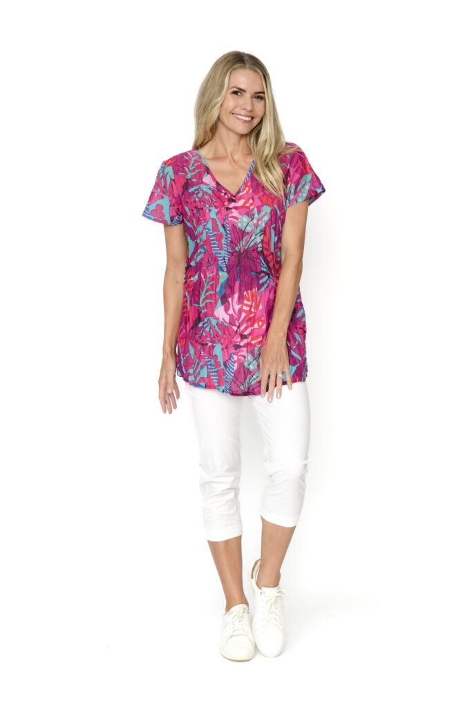 One Summer Kayla Short Sleeve Cotton Blouse DW24H