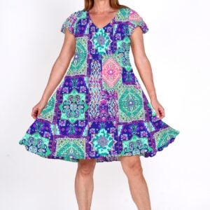 One Summer Kimberley V Neck Short Sleeve Crinkle Dress