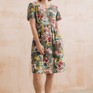 Lily & Me Linen Blend Printed Dress Laurel Green