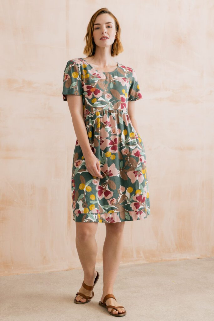 Lily & Me Linen Blend Printed Dress Laurel Green